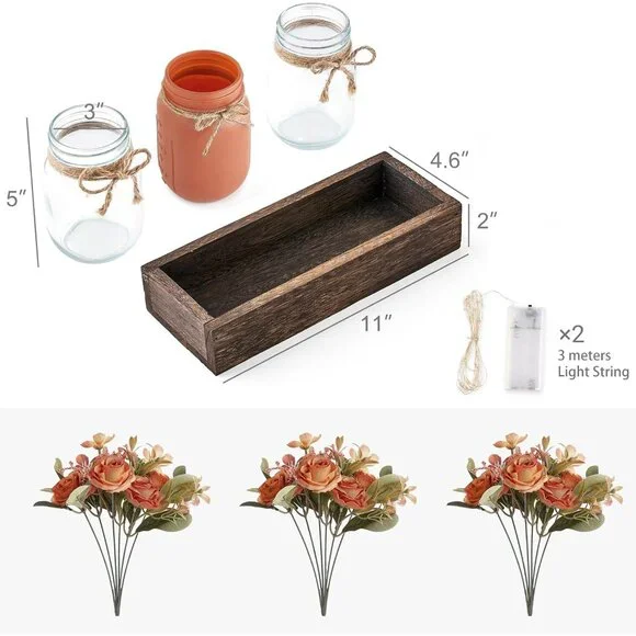 Mason Jar Lights Centerpiece Table Decorations for Dining Room Farmhouse Coffee - Picture 3 of 7